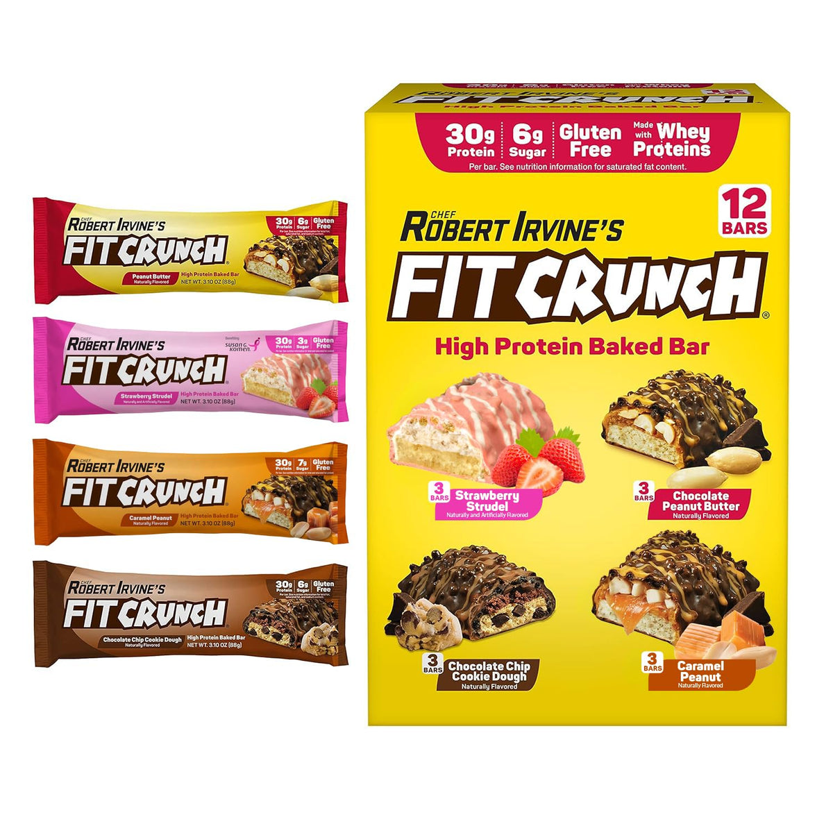 FITCRUNCH 6-layer baked bar packaging showcases a protein-packed snack option.