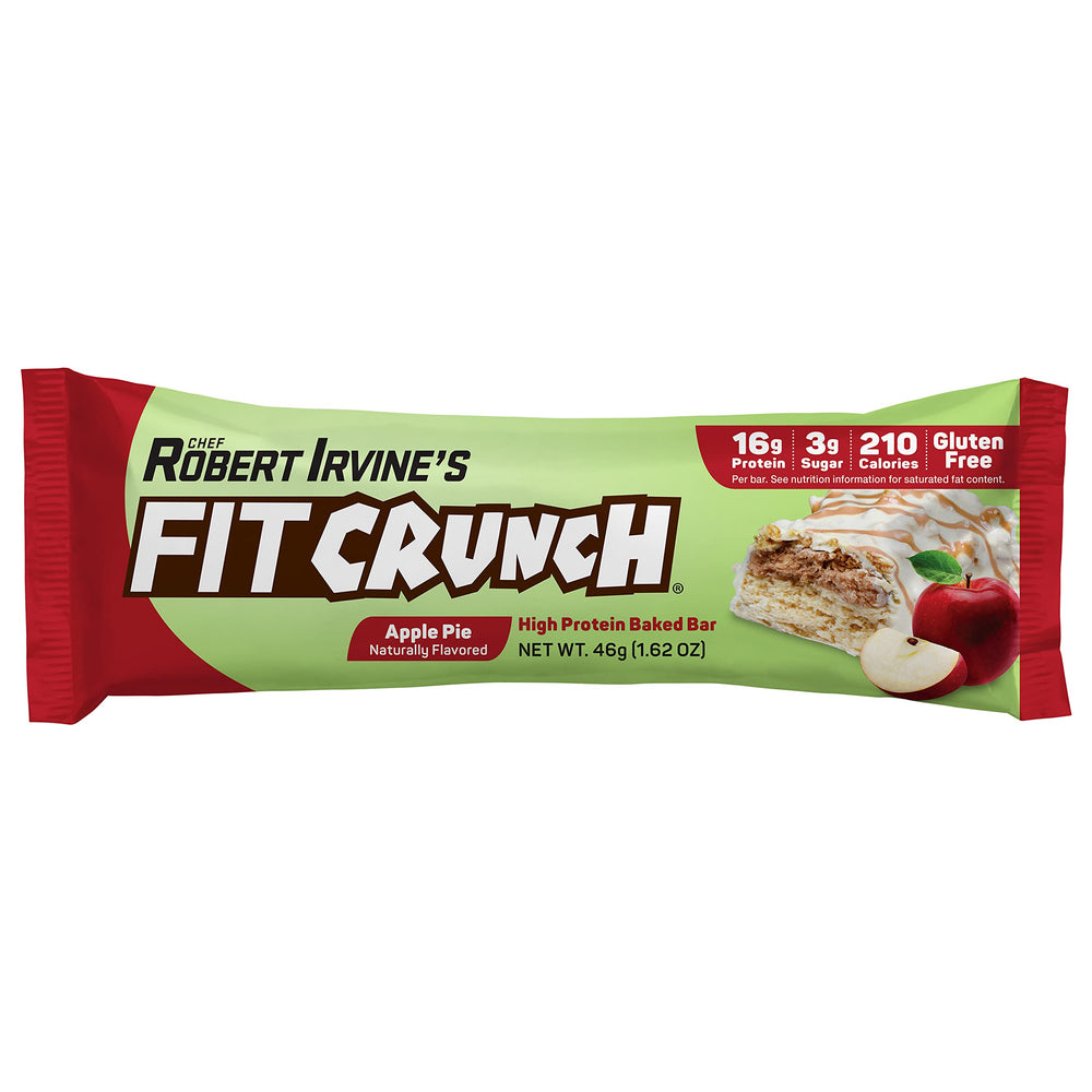 Bite reveals soft cake core and layered texture of the Apple Pie bar.