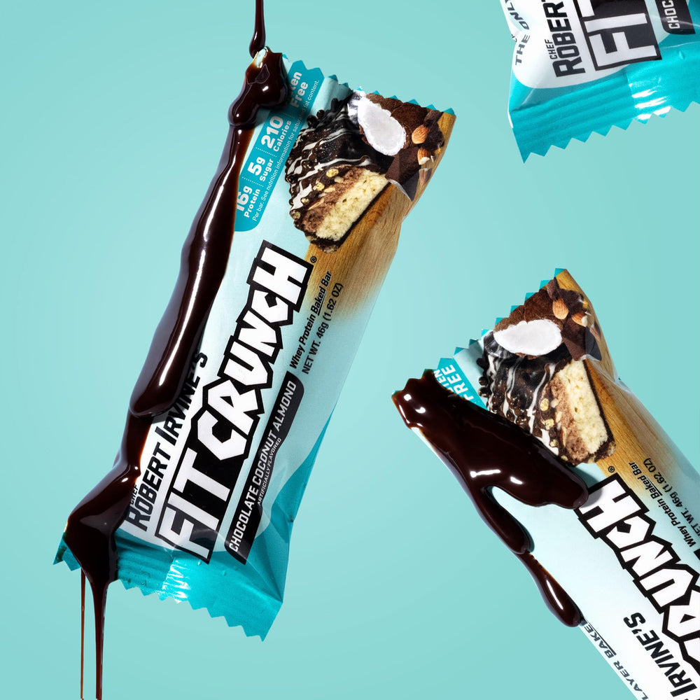 FitCrunch bar wrapped in foil with bite taken.