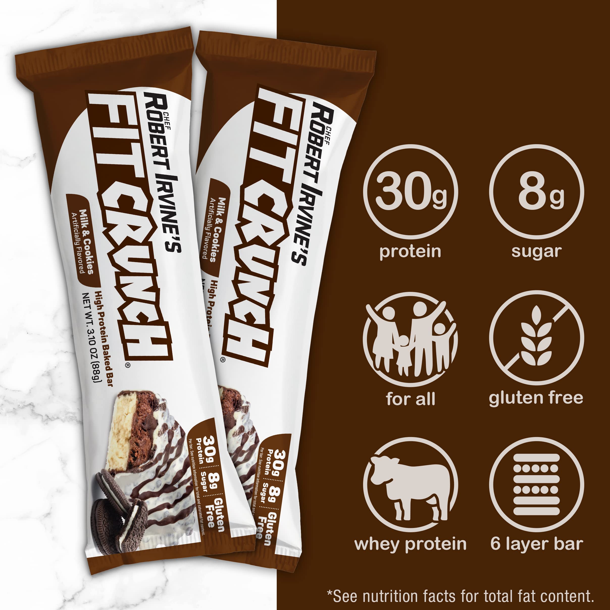 FITCRUNCH bar on desk suggests quick healthy snack during break.