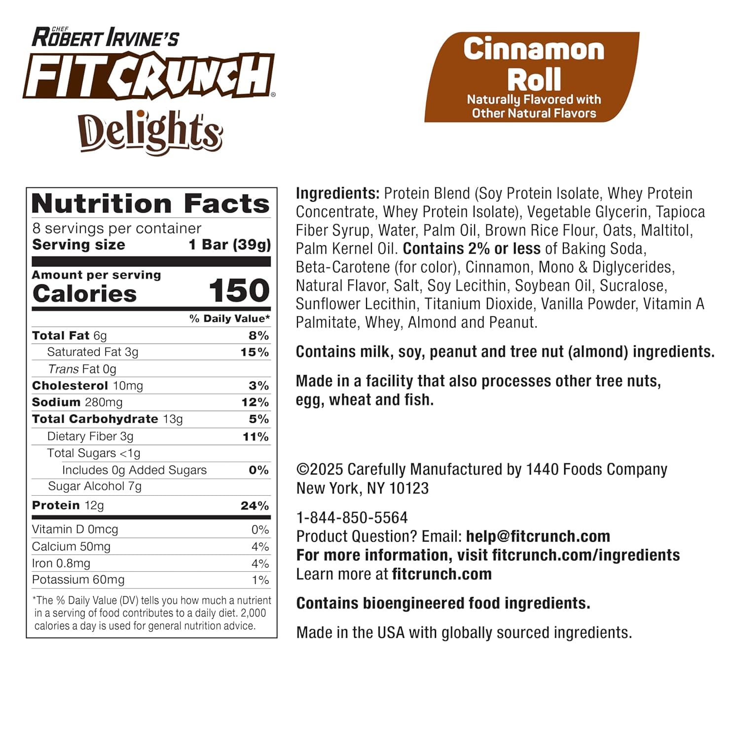 Fit Crunch Delights bar nutrition facts label highlights 12-13g protein per bar