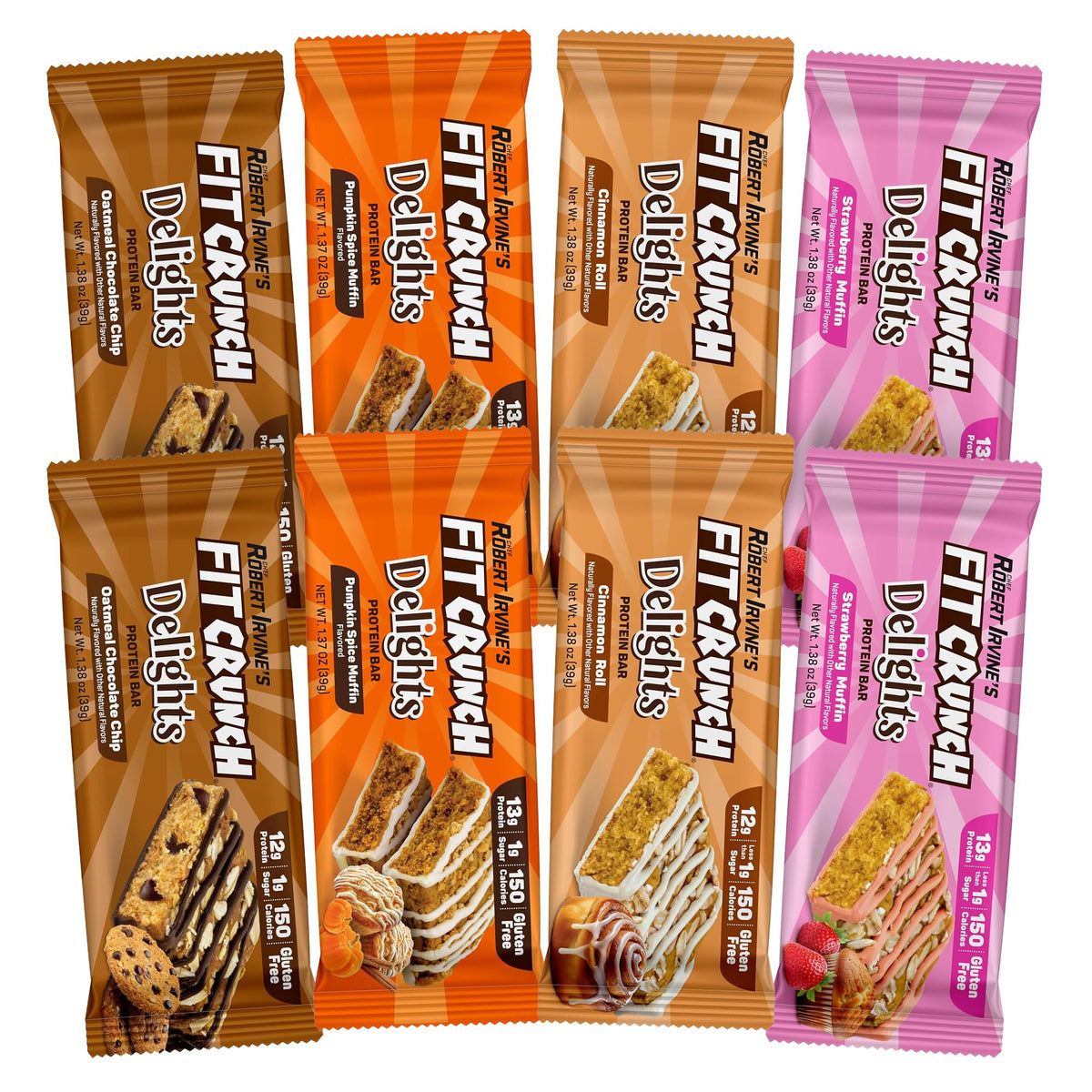 Fit Crunch Delights variety 8ct on table shows protein rich snack option