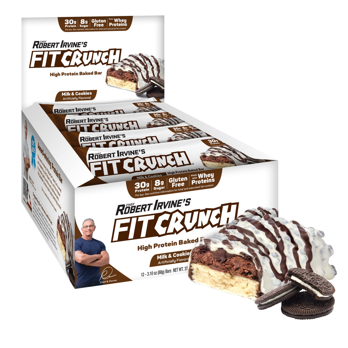 Fit Crunch Milk and Cookies full-size bar package for on-the-go fueling.