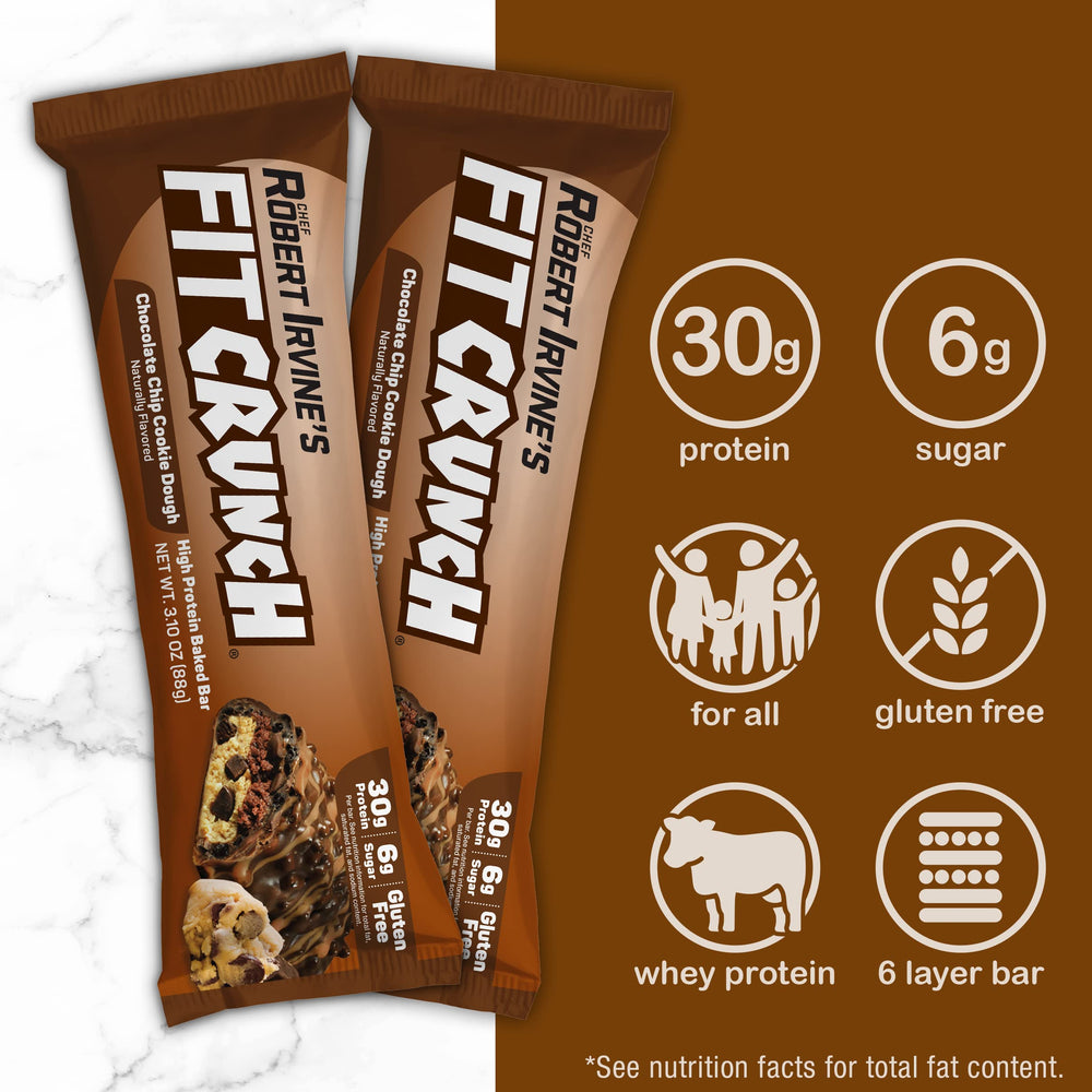 FITCRUNCH chocolate chip cookie dough bar ready after training sessions.