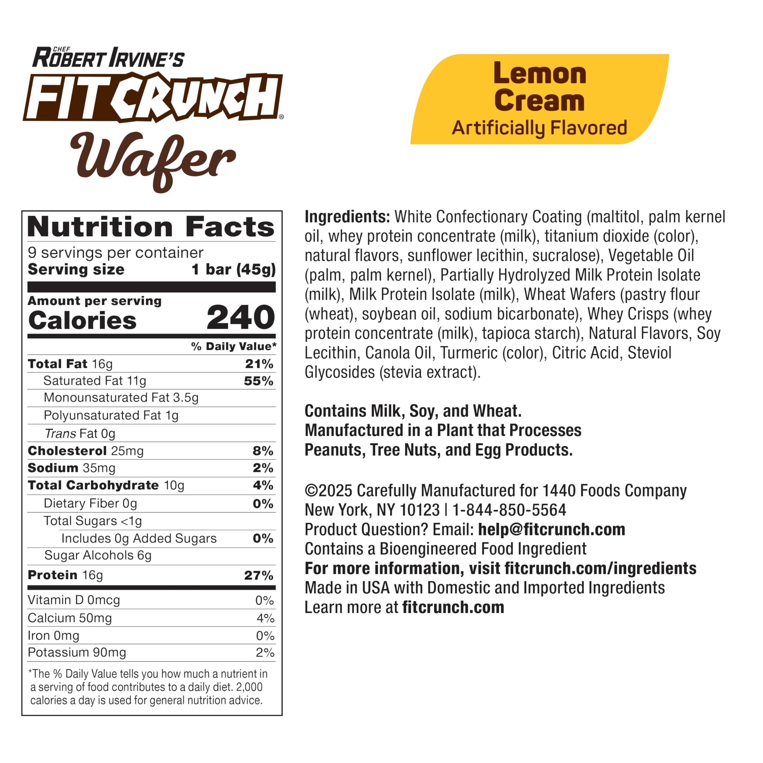 Fit Crunch Lemon Cream wafer bar close-up with creamy filling and crisp wafers.