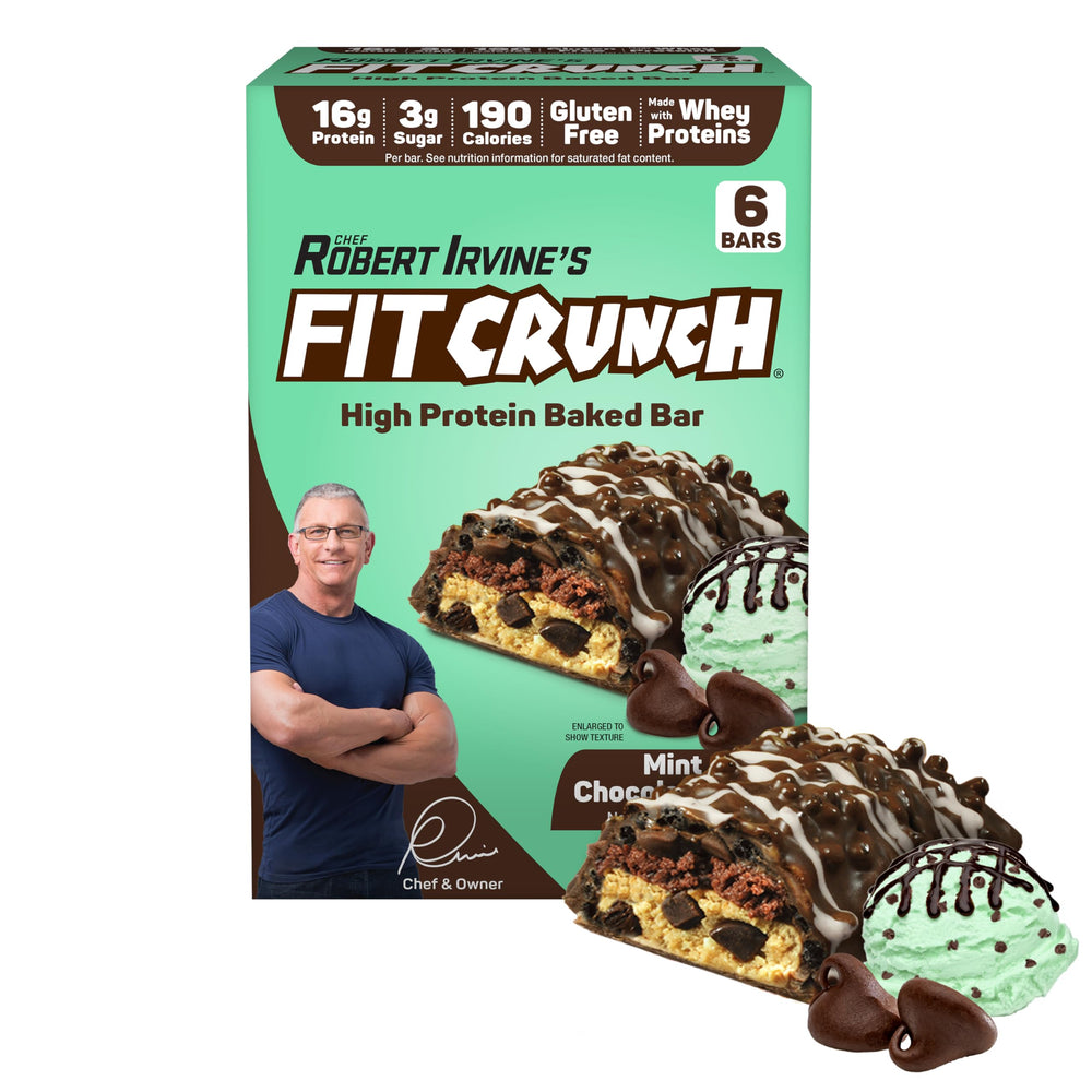FITCRUNCH Mint Chocolate Chip bar pack front for on-the-go protein snack