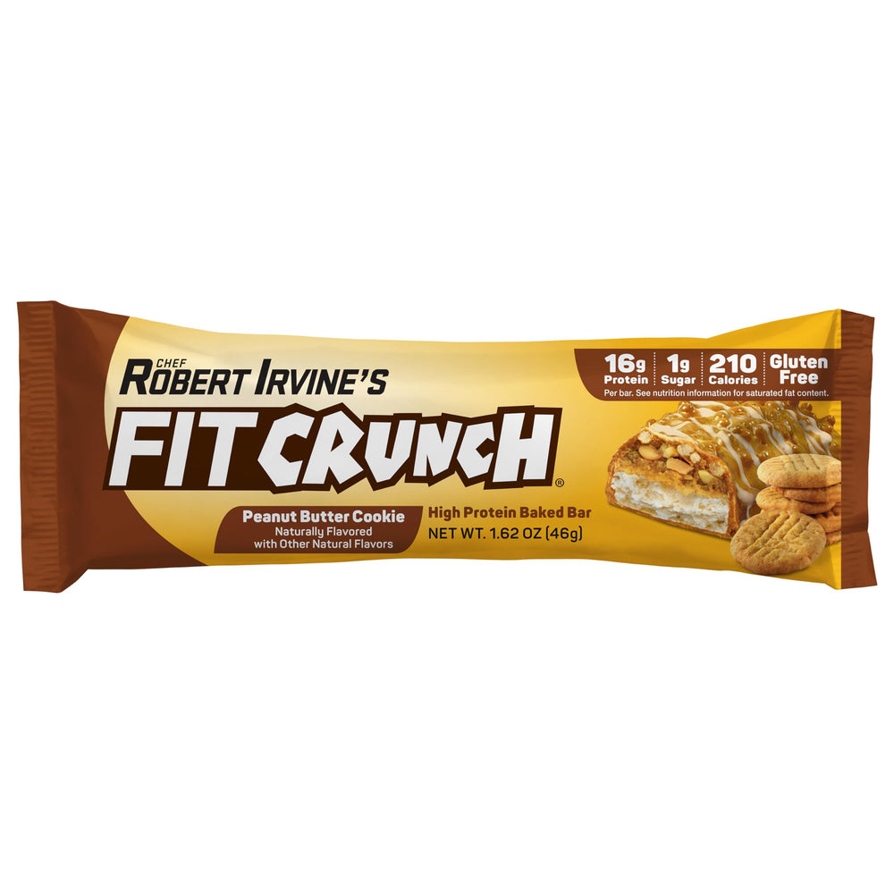 FITCRUNCH peanut butter cookie bar with outer layer for protein fuel.