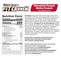 Close up of FITCRUNCH Peanut Butter Crunch bar showing texture and whey protein richness.