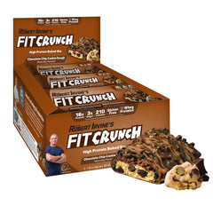 Fit Crunch Snack Size Bar six-layer baked texture close-up, protein-rich snack.