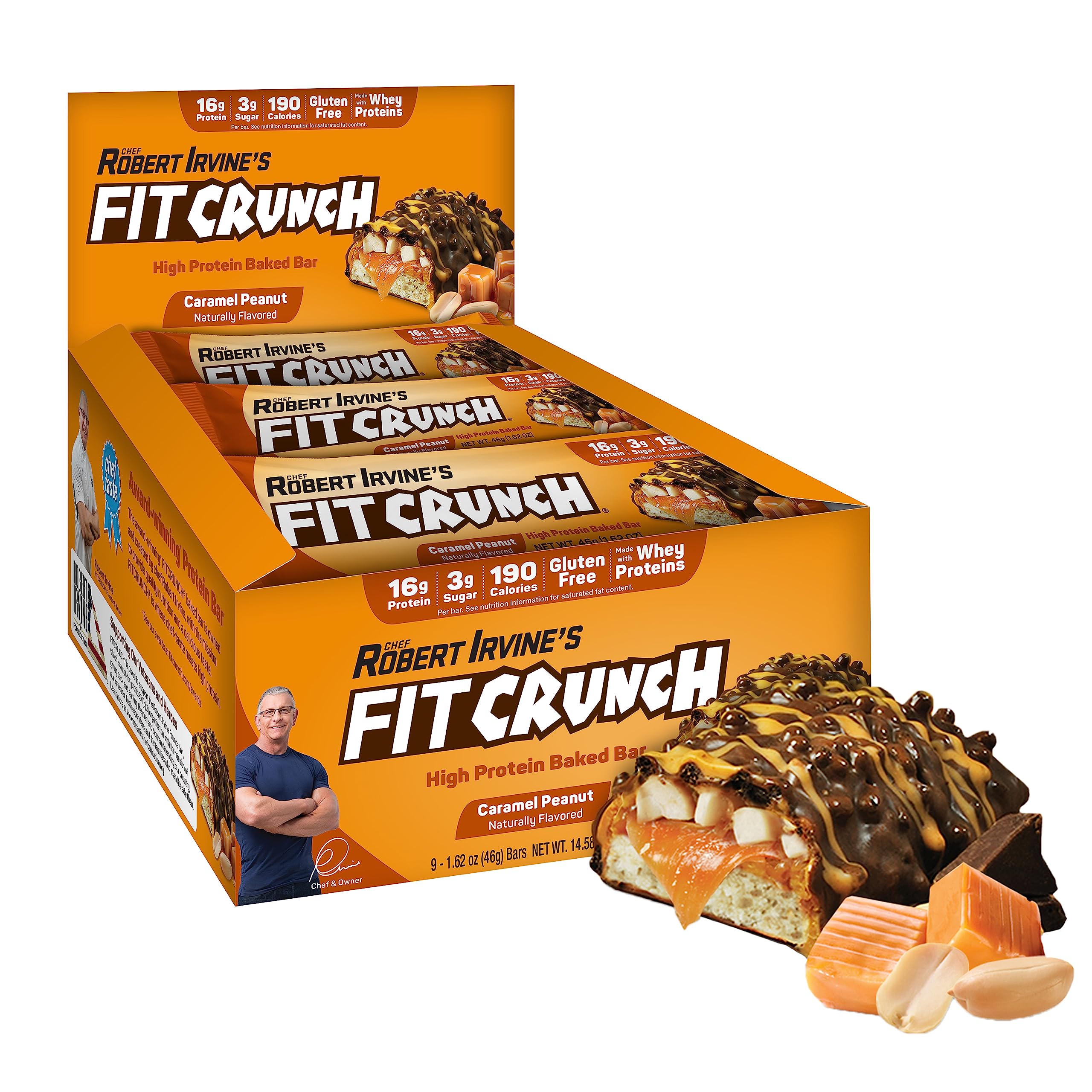 FitCrunch snack-size bar caramel-peanut, protein-packed on-the-go