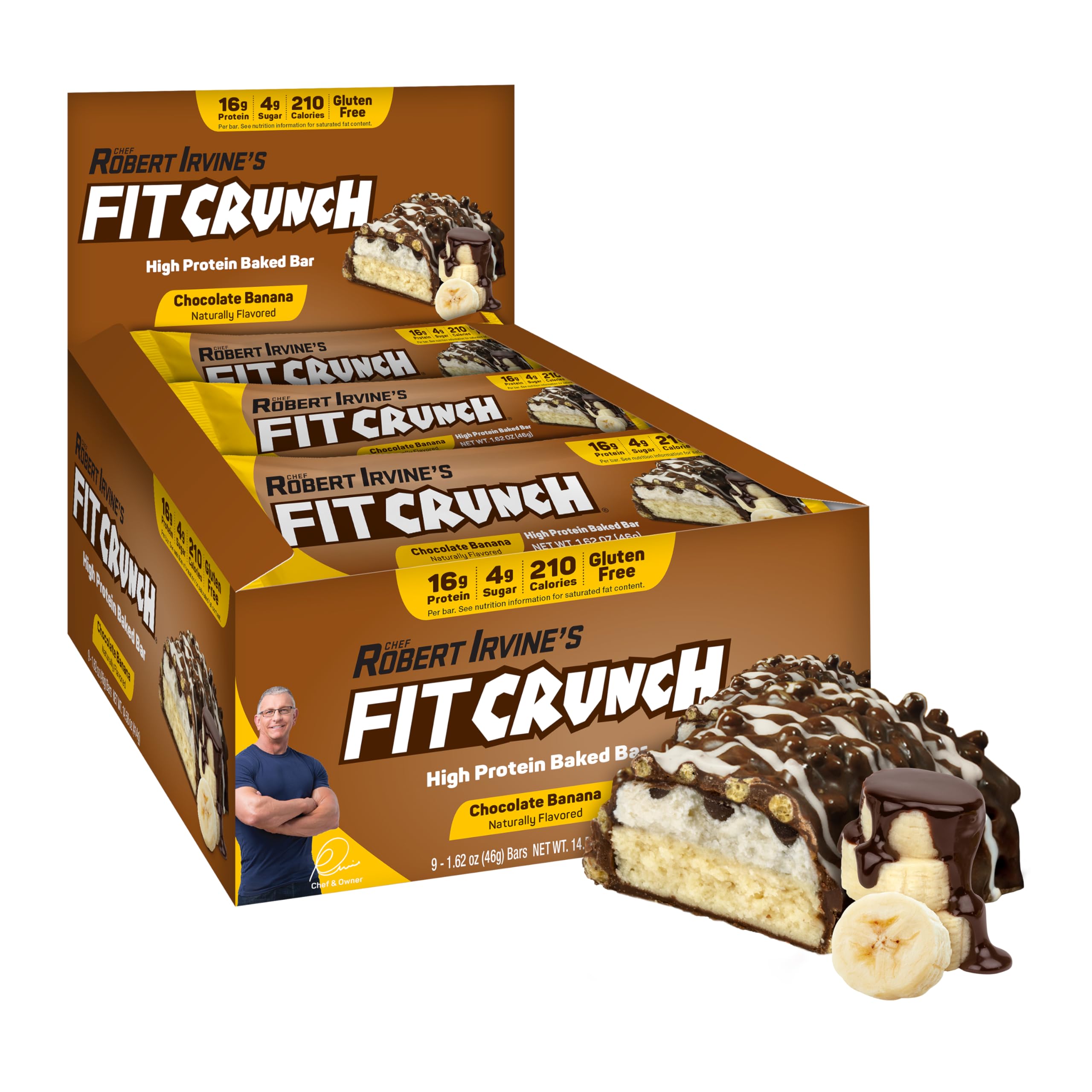 Fit Crunch Snack Size Bar chocolate banana display of layers, ideal for on-the-go snacking.