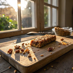 FITCRUNCH Snack Size bar cross-section reveals six layers for a chewy, multi-texture bite.
