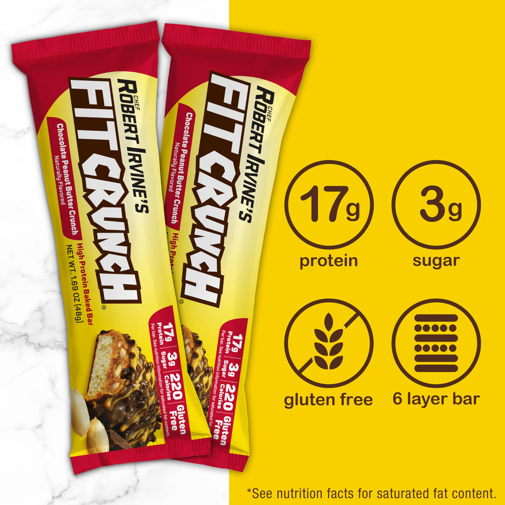 FITCRUNCH Snack Size Bar gluten-free wrapper close-up emphasizes dietary suitability.