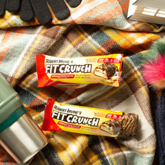 FITCRUNCH Snack Size Bar nutrition panel highlights 16g protein per bar.