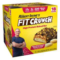 FITCRUNCH Snack Size Bar peanut butter crunch packaging highlights convenient, high-protein snack.