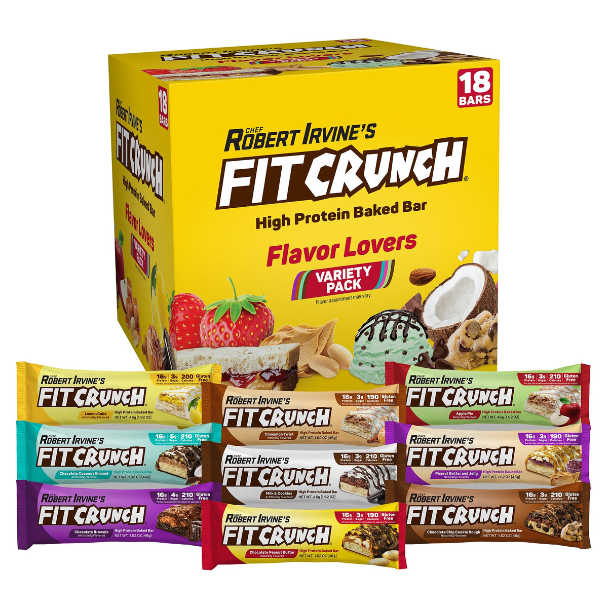 FITCRUNCH snack-size bar showing the 6-layer baked texture for protein boost