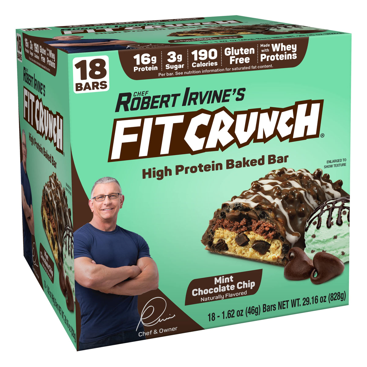 FITCRUNCH Mint Chocolate Chip bar with six-layer texture for a satisfying snack
