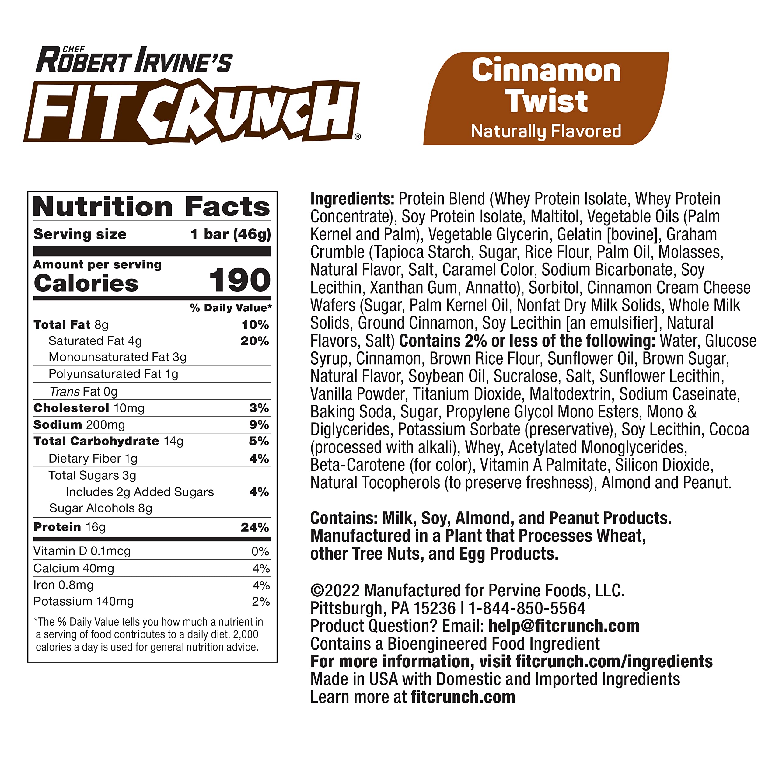 FitCrunch Cinnamon Twist cross-section reveals six layers and protein crisps.