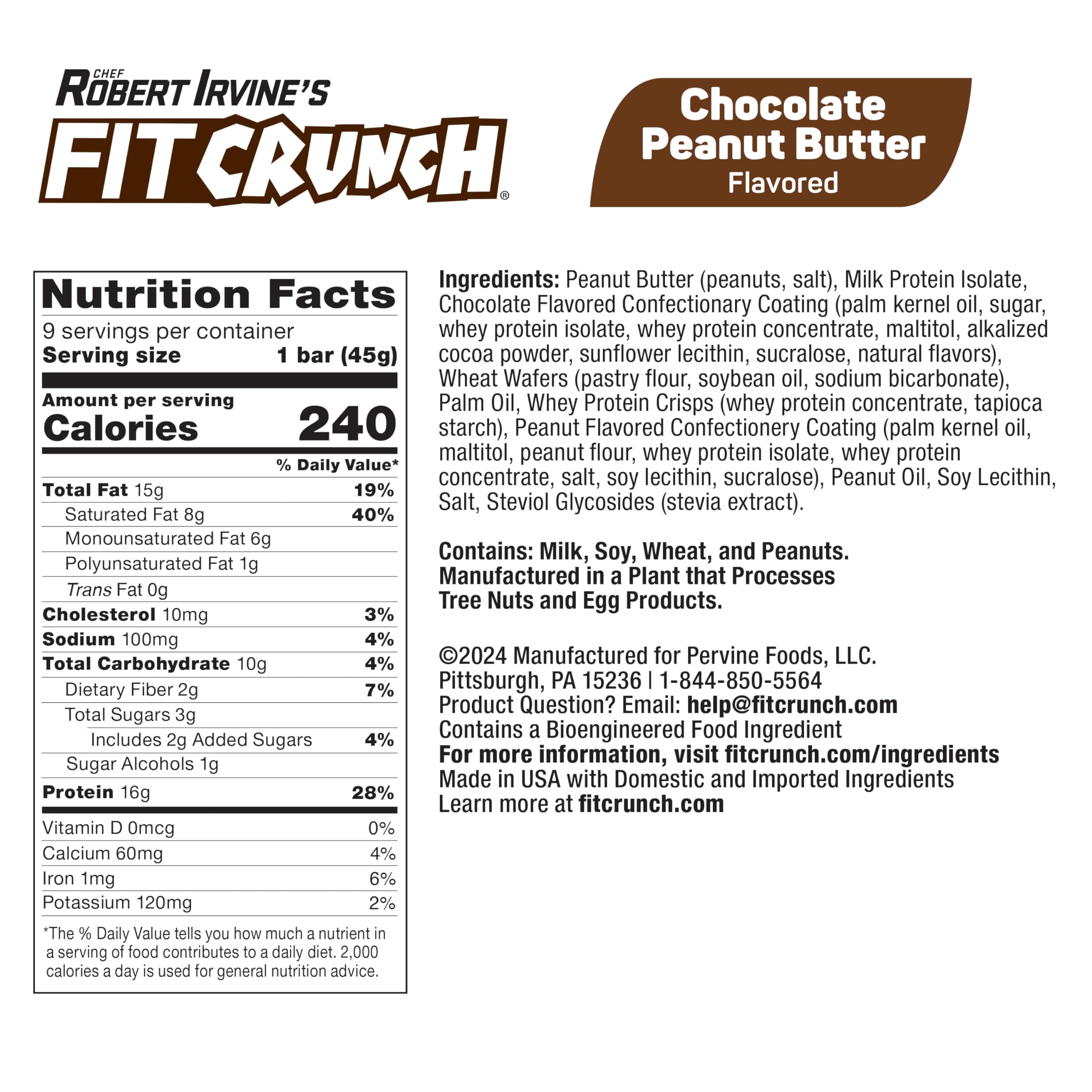Fit Crunch wafer bar close-up shows crisp texture and chocolate peanut butter flavor.