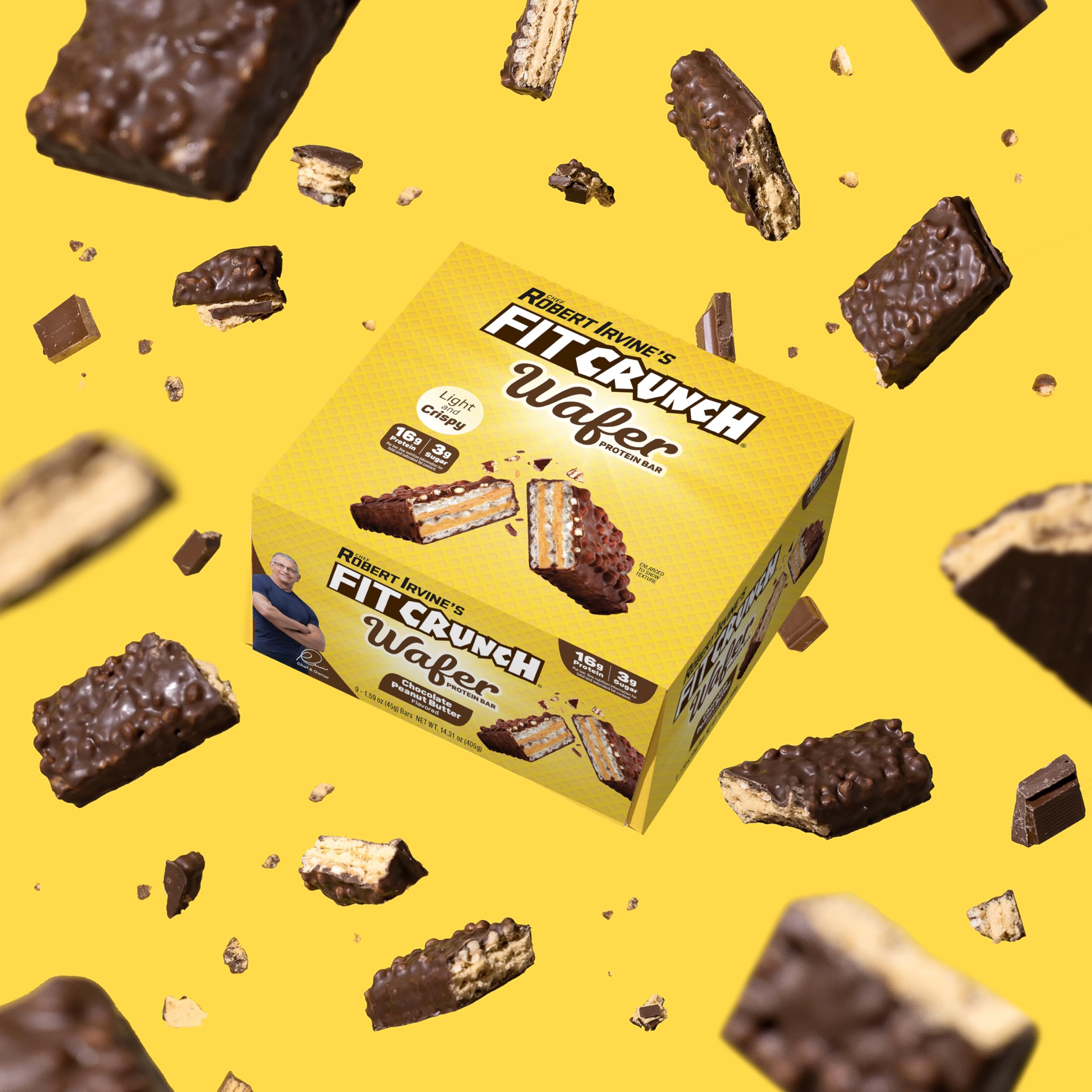 Fit Crunch wafer bars stacked show multi-pack convenience for on-the-go snacking.