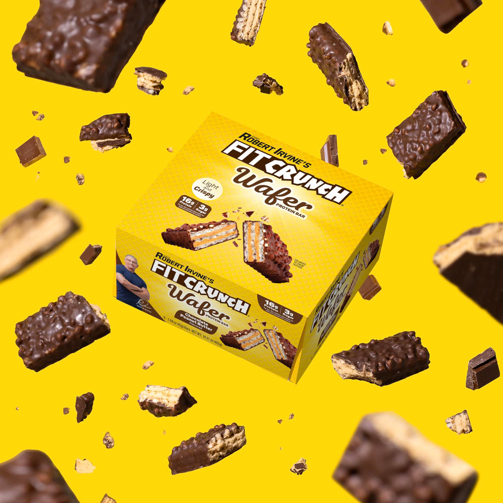 Fit Crunch wafer bars stacked show multi-pack convenience for on-the-go snacking.