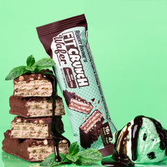 FITCRUNCH Mint Chocolate Chip wafer bars ingredients scene emphasize protein-packed snack