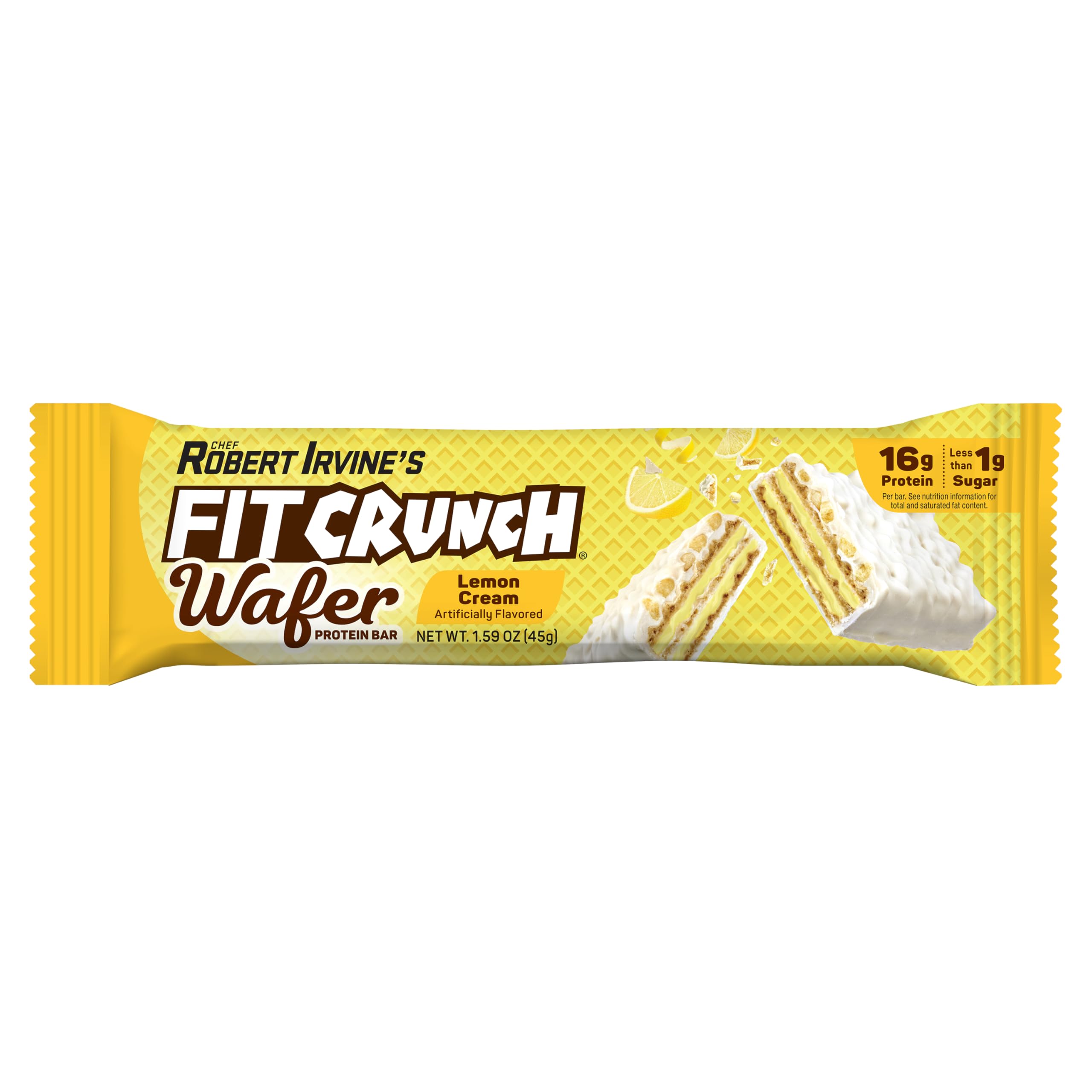 Fit Crunch Lemon Cream wafer texture close-up highlighting airy layers and citrus flavor.