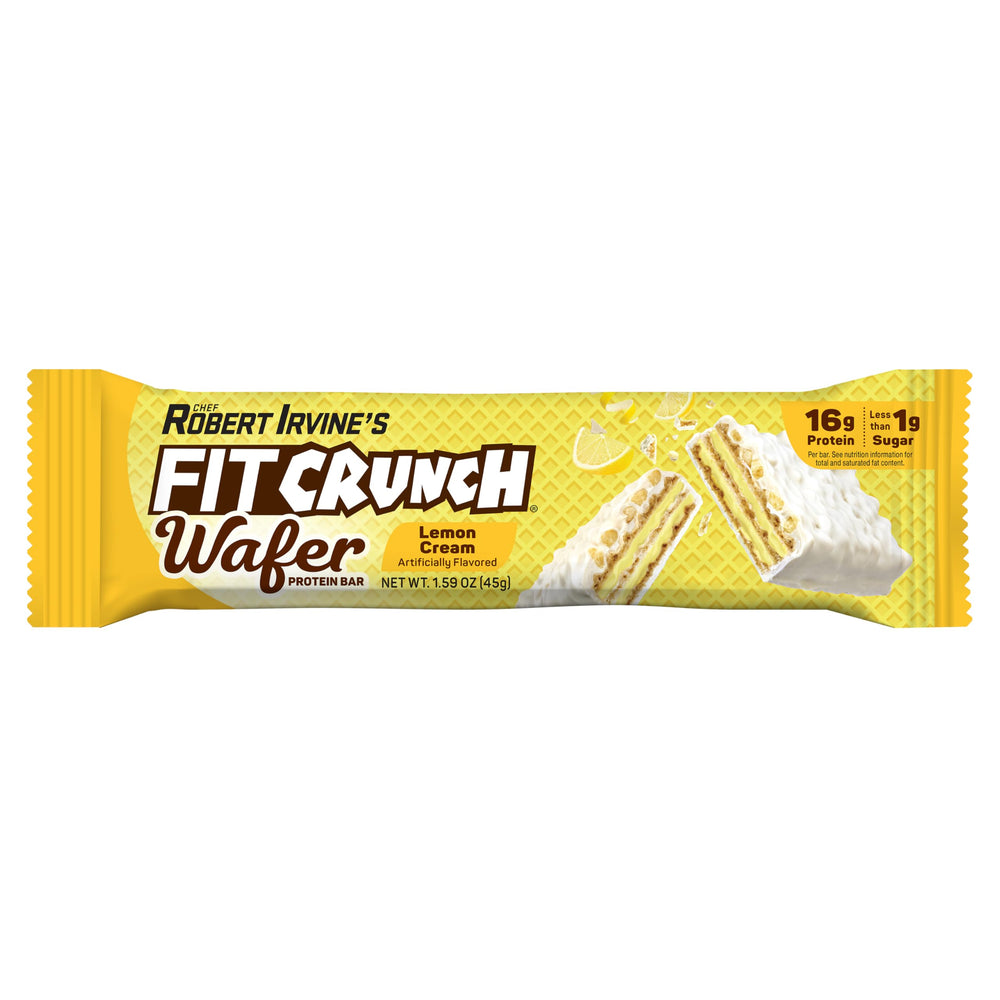 Fit Crunch Lemon Cream wafer texture close-up highlighting airy layers and citrus flavor.
