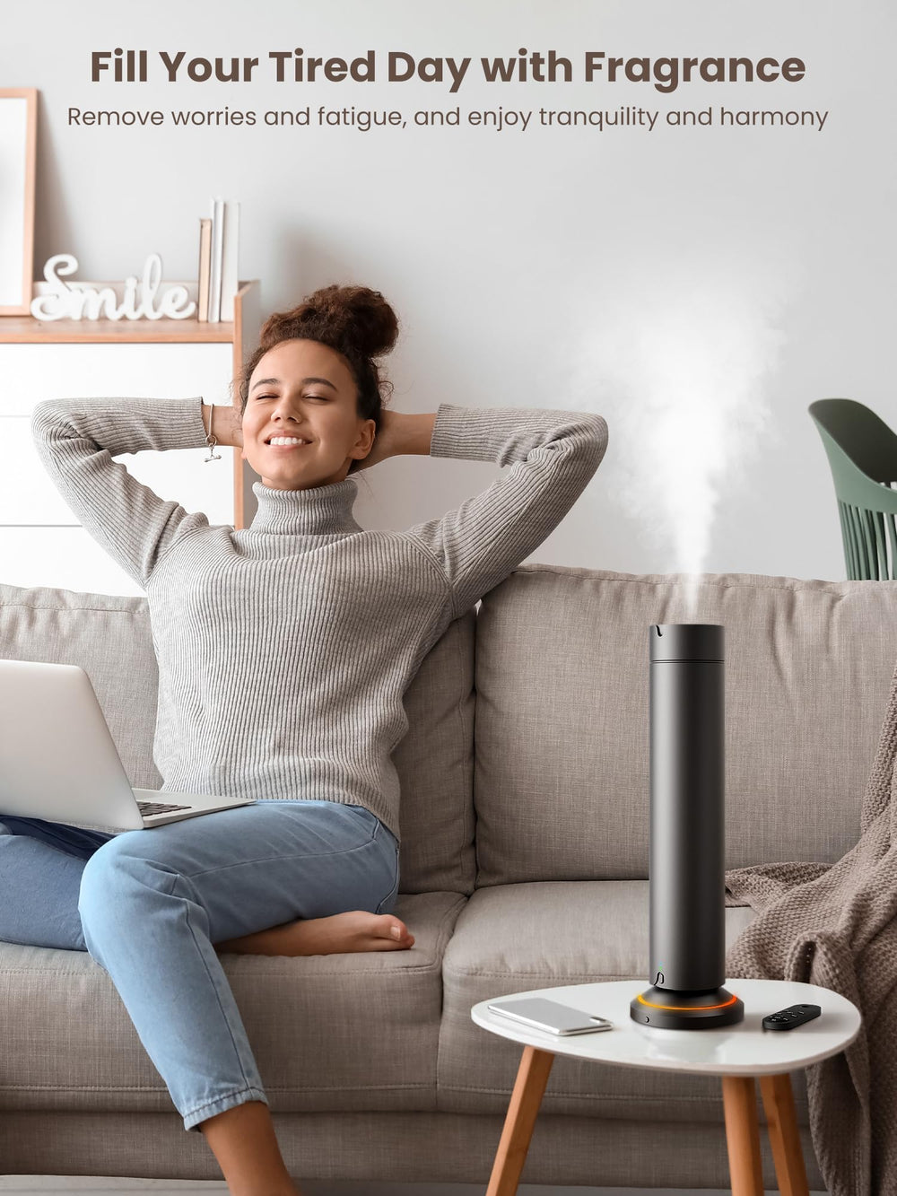 Fiteye diffuser in a living room, suitable for bedroom, office, or hotel lobby.
