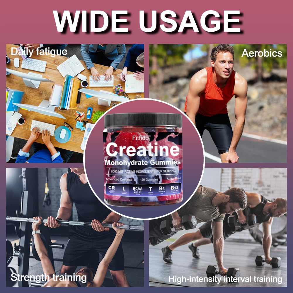Fitfido Creatine Monohydrate Gummies gym user taking three gummies pre-workout