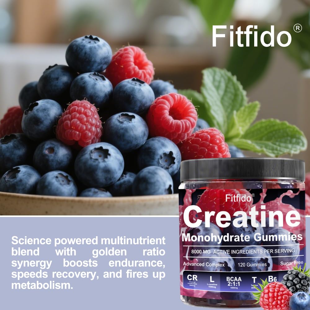 Fitfido Creatine Monohydrate Gummies taste swatch shows raspberry and blackberry flavor