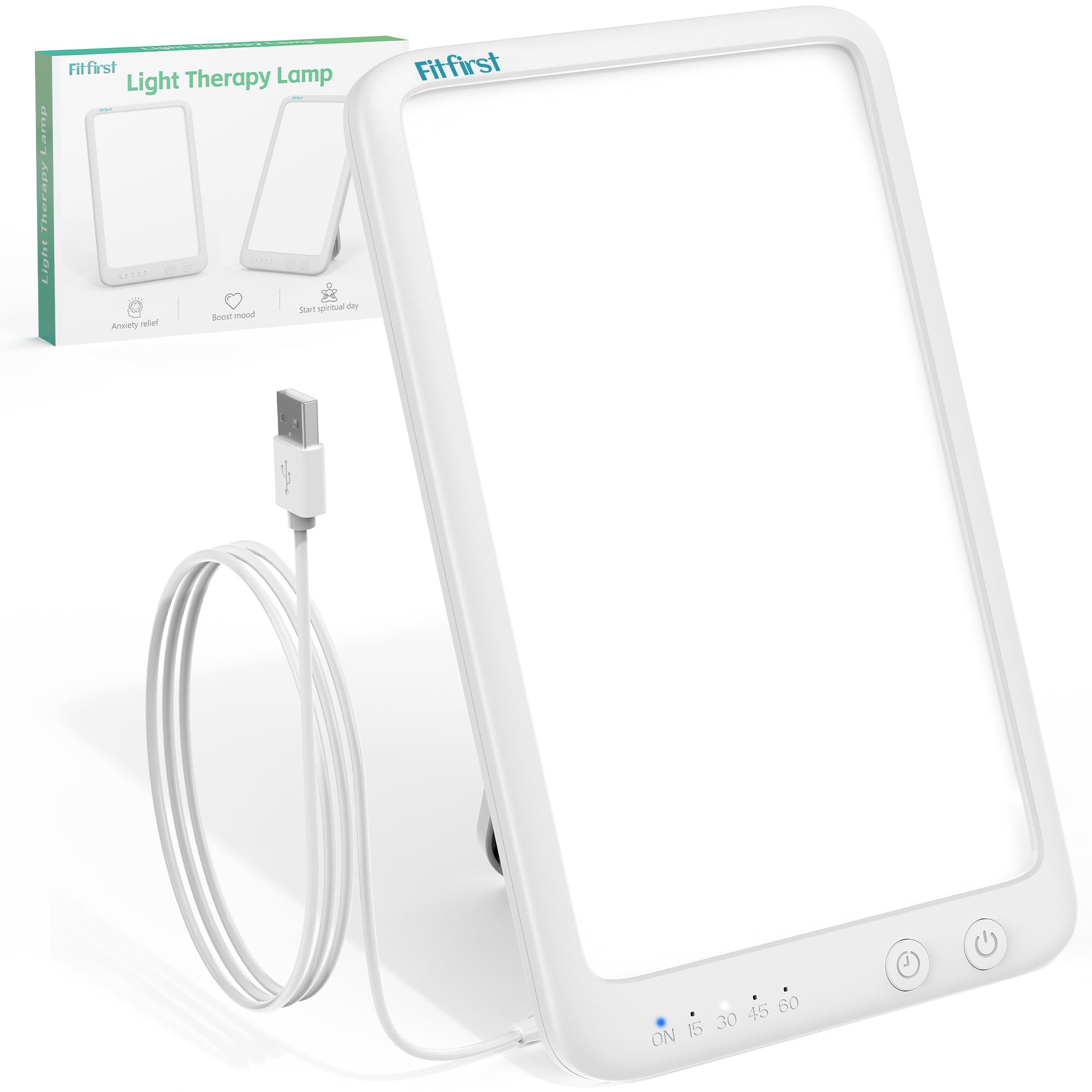 Fitfirst Light Lamp tilted panel delivers 10,000 lux for mood and energy