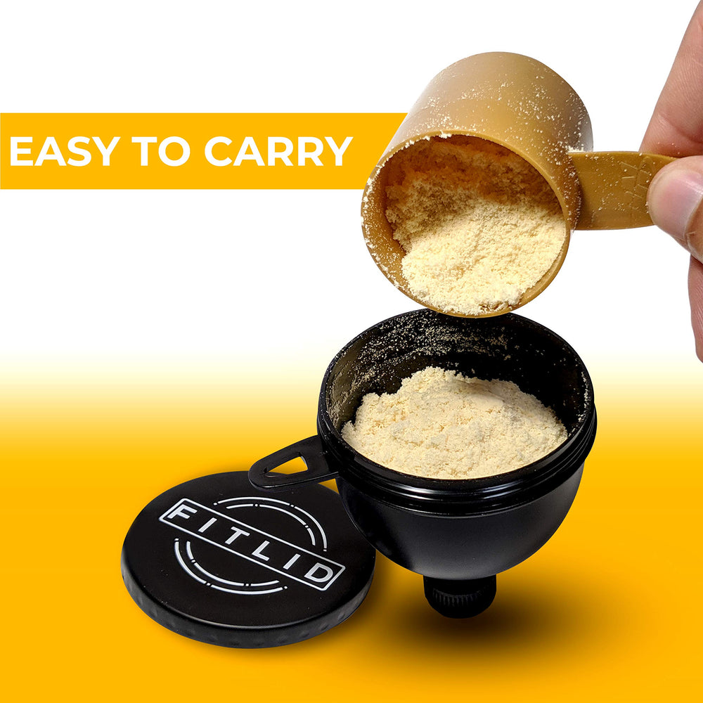 FitLid large protein funnel designed for easy powder pouring into bottles