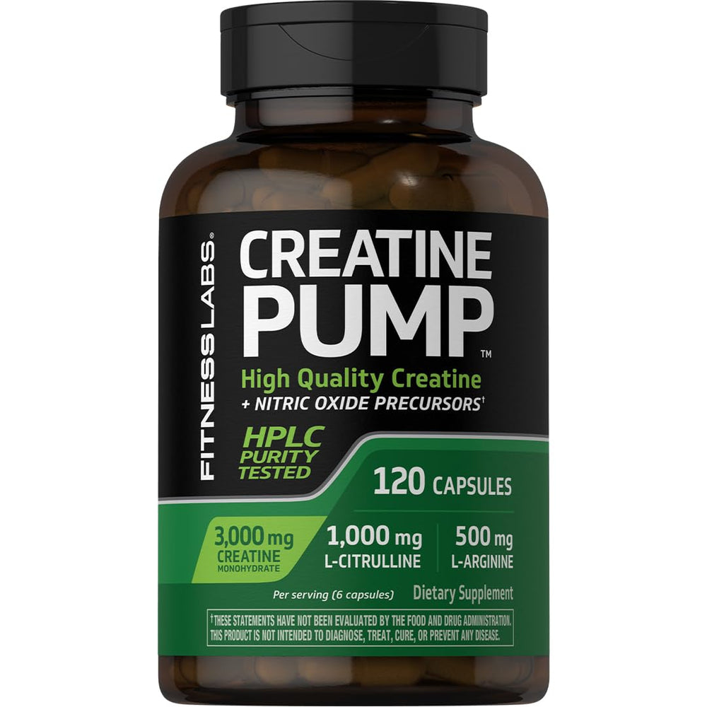 Fitness Labs Creatine Capsules bottle front view, signaling purity and potency.