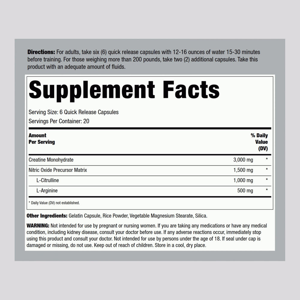 Fitness Labs Creatine Capsules serving size close-up showing 3000mg per dose.