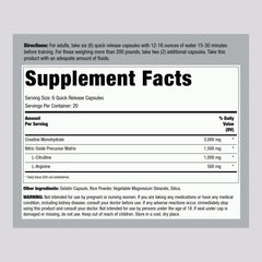 Fitness Labs Creatine Capsules serving size close-up showing 3000mg per dose.