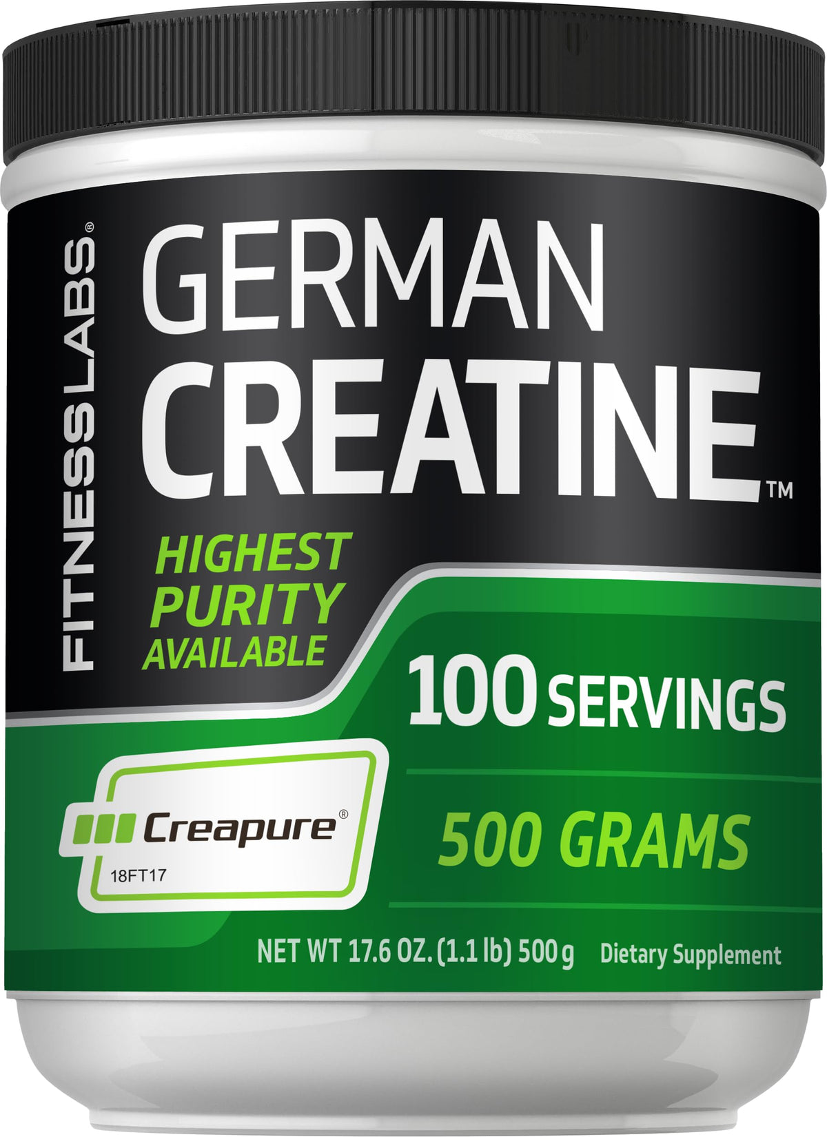 Fitness Labs Creatine Monohydrate powder tub front view for reliable workouts