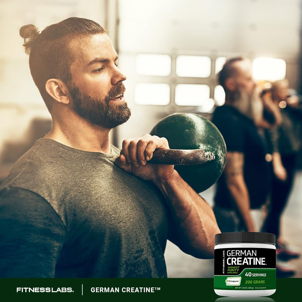 Fitness Labs Creatine Powder nutrition-facts shot emphasizes Creapure quality