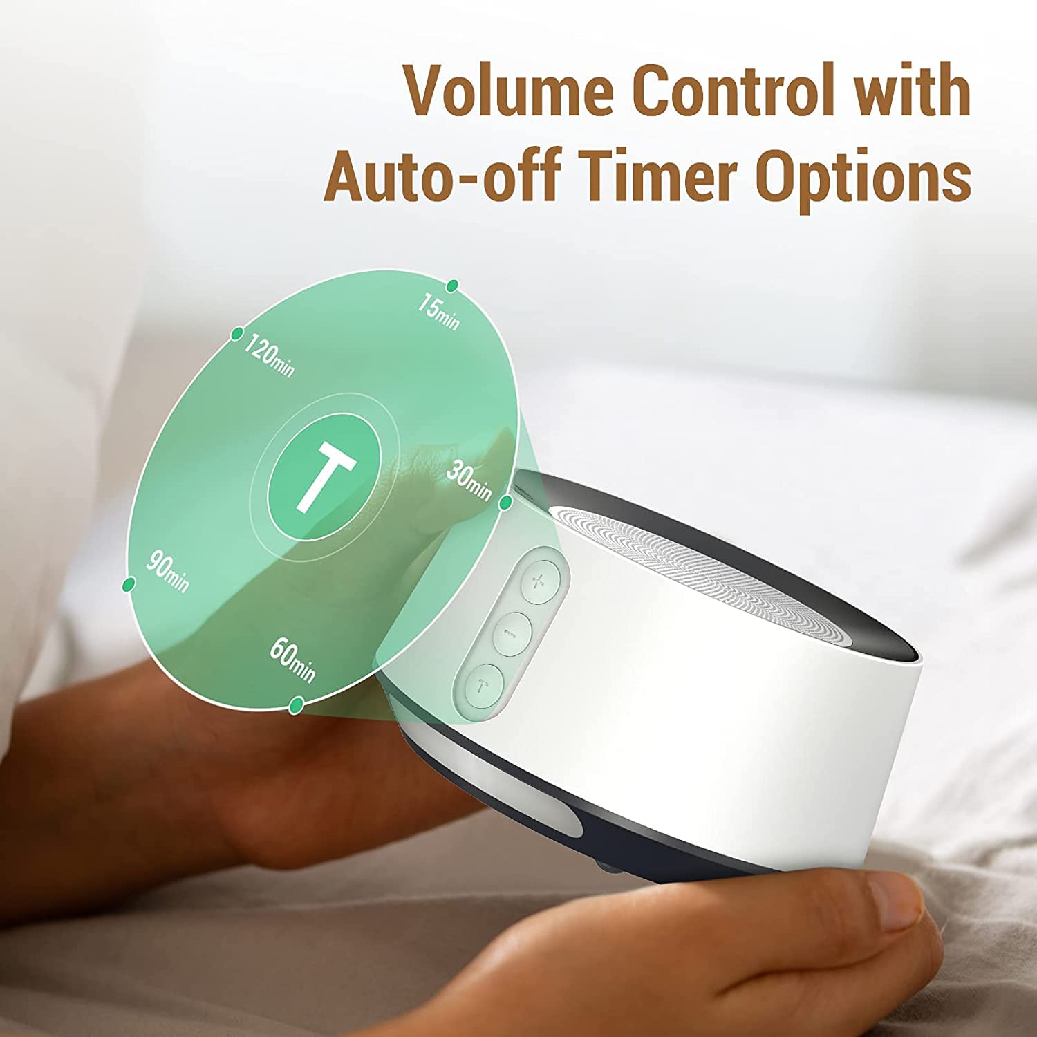 Timer setting on FITNIV showing flexible 15–120 minute playback