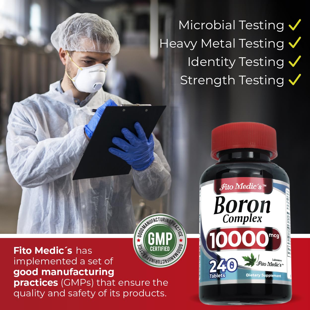 Bottle of FITO MEDIC'S Lab Boron on a shelf