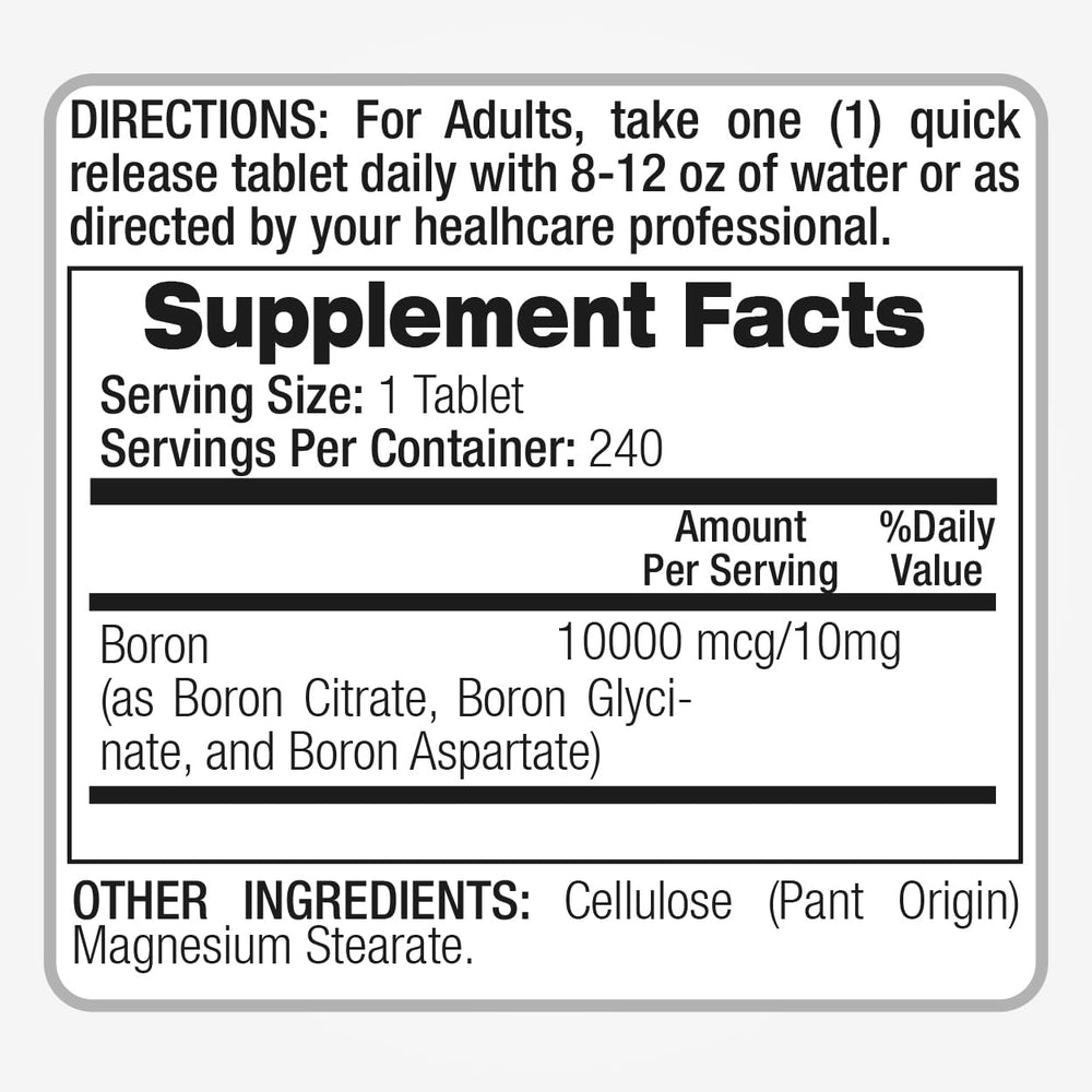 Serving with water suggests daily intake of Lab Boron