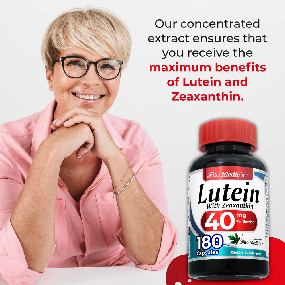 FITO MEDIC'S lutein 40mg capsules closeup showing dosage.