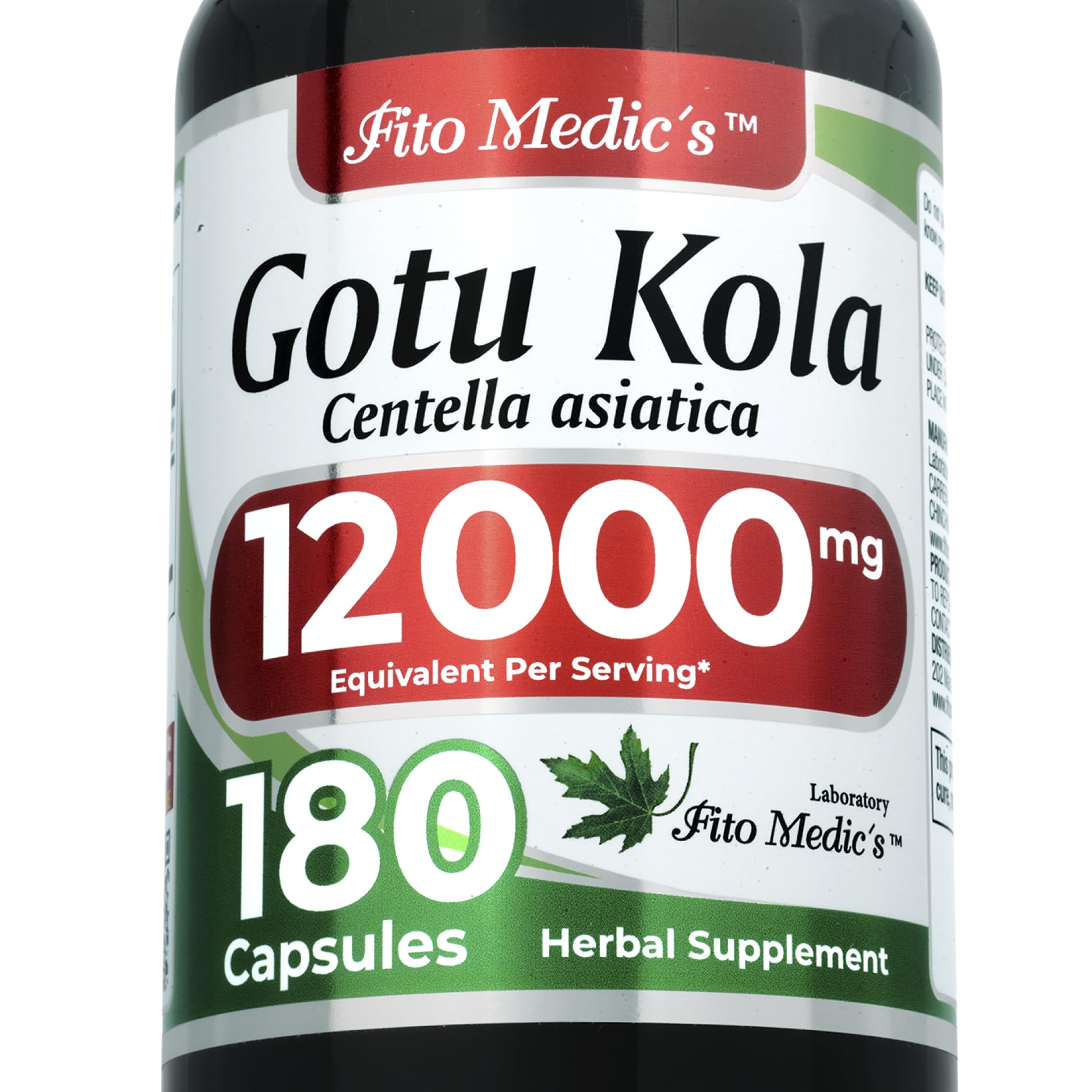 FITO MEDIC'S Gotu Kola bottle with 180 capsules for daily vitality support