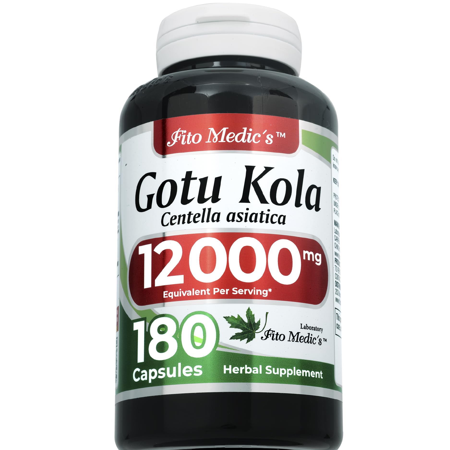 Close-up of FITO MEDIC'S Gotu Kola capsules designed for easy swallowing