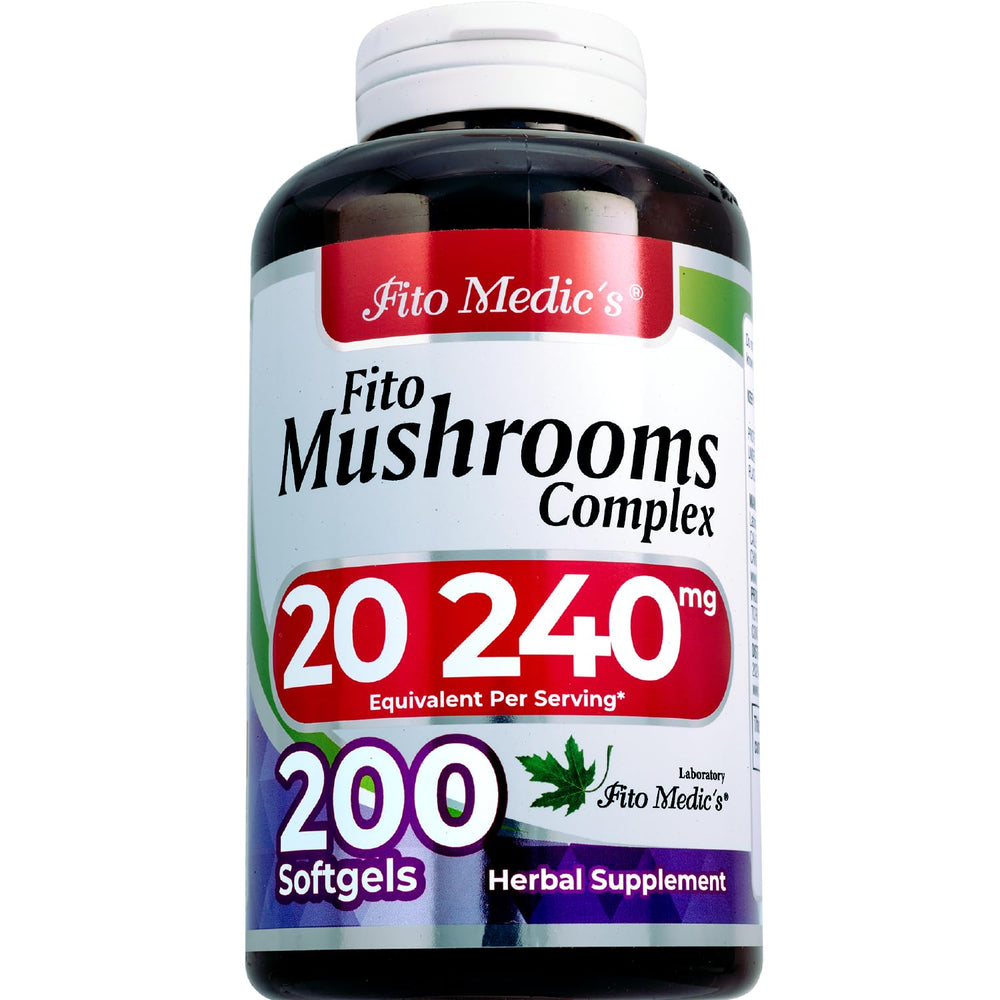 Close-up of FITO MEDIC'S capsules highlighting Lion's Mane for focus.
