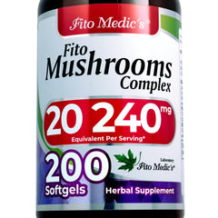 FITO MEDIC'S Mushroom Complex softgels in a bottle for easy daily use, supporting vitality.