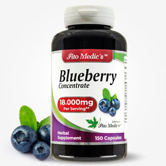 Close-up of FITO MEDIC'S blueberry capsules for convenient daily intake