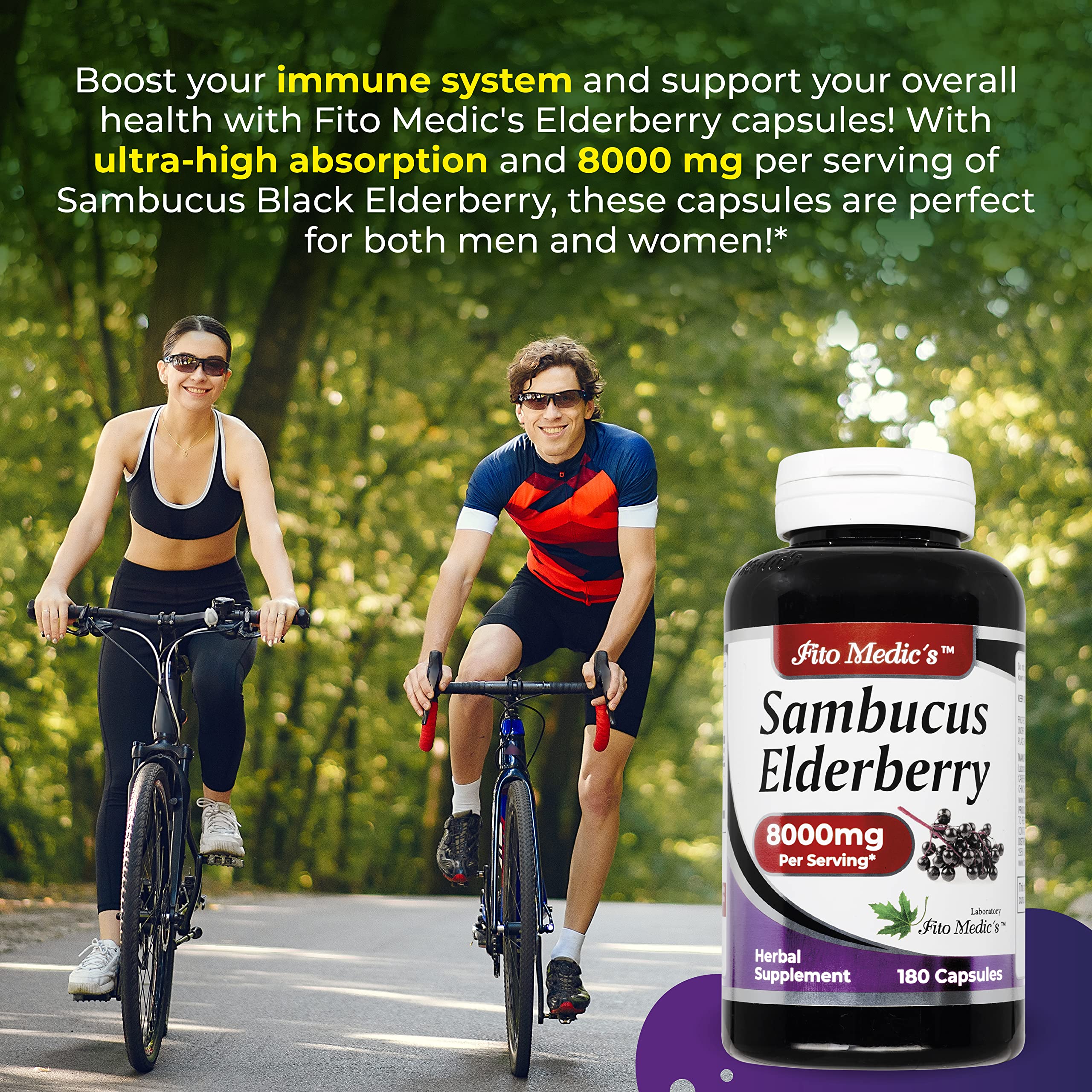 Close-up of elderberry capsules shows easy-to-swallow form for daily use.