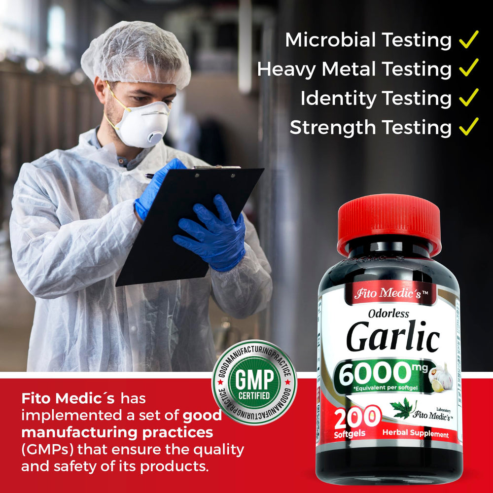 200-count supply displayed for FITO MEDIC'S garlic odorless softgels.