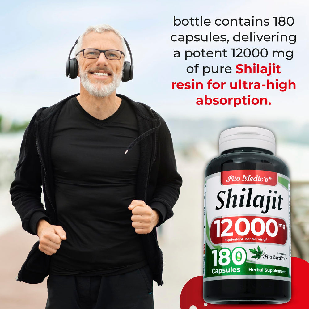 FITO MEDIC'S Shilajit Capsules 180-count label showcases ultra-high absorption potential.
